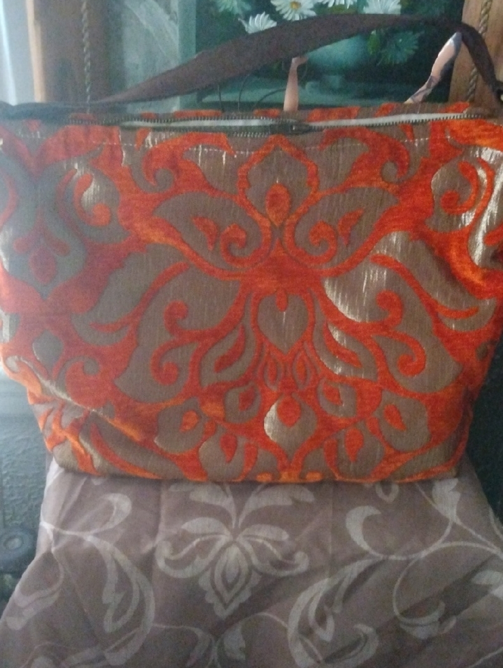 Mushmina Women's Orange Jacquard Shoulder Bag with Scroll Pattern Hobo Bag